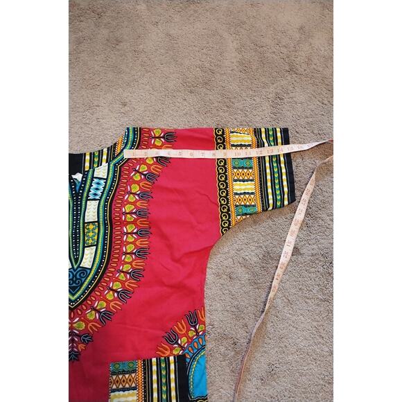 Pink/Multi Colored African Dashiki Tunic One Size 44" Chest 28" Long 100% Cotton - Picture 9 of 9